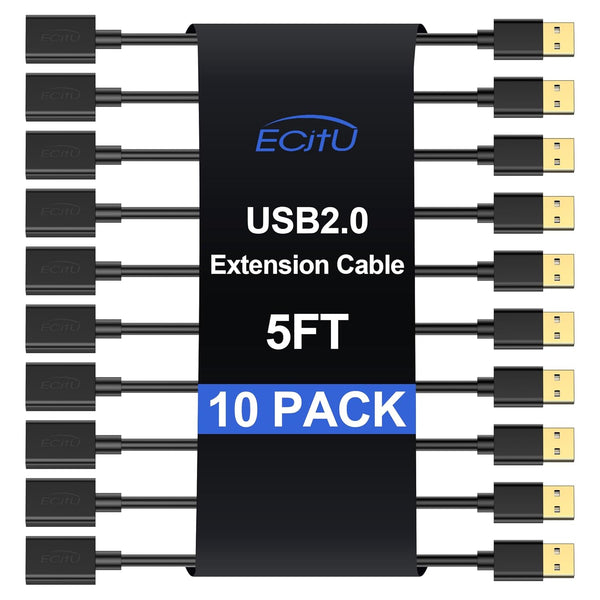 USB Extender Cord 5FT(10 Pack), USB 2.0 Extension Cable, USB A Male