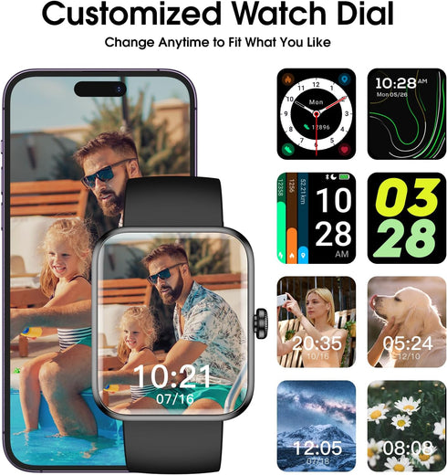Smart Watch, Fitness Tracker, 45mm Touchscreen, Heart Rate Monitor, Blood Oxygen, Sleep Tracking, IP68 Waterproof,