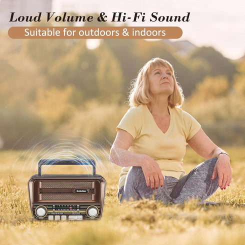 Gelielim Portable Radio AM FM, Retro Bluetooth 5.3 Speaker, Shortwave Radio, Battery Powered Radio, Support TF