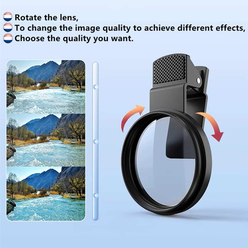 CPL Polarizing Filter for Phone - 52mm Camera Lens Filter with Clip for iPhone 14 Pro Max, Samsung Galaxy