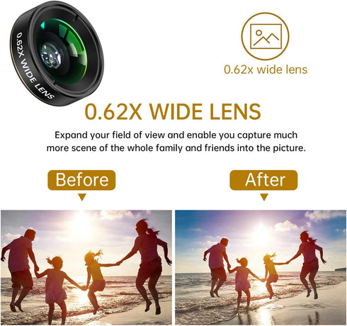 COSULAN Phone Camera Lens 3 in 1 Kit - 235° Fisheye Lens + 25X Macro Lens + 0.62X Wide Angle Lens for Smartphones