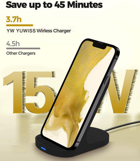 YW YUWISS 15W Fast Wireless Charger Stand, Compatible with Apple iPhone 14 13 12/12 Pro Max/11 Pro/11 Pro Max