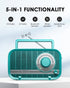 Radio with Bluetooth, Radio Portable AM FM, Plug in Wall and Play, or AA Battery Operated Radios, Best Reception Vintage Retro Radio Built in Clear Speaker Headphone/AUX in Jack Green