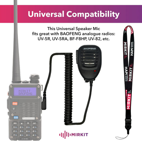 MIRKIT 2pcs Baofeng Mic for Two Way Radio Most Wanted Among Baofeng Accessories, Radio Shoulder Mic with Reinforced Cable, Noise Reduction, Spring Clip, Edition USA Warranty