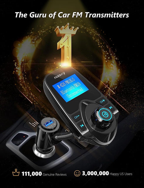 Nulaxy Wireless in-Car Bluetooth FM Transmitter Radio Adapter Car Kit W 1.44 Inch Display Supports TF/SD Card and USB Car Charger for All Smartphones Audio Players-KM18