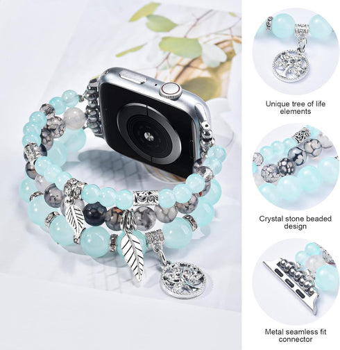 MOFREE Beaded Bracelet for Apple Watch Band 38mm 40mm 41mm, Handmade Crystal Beads Elastic Strap