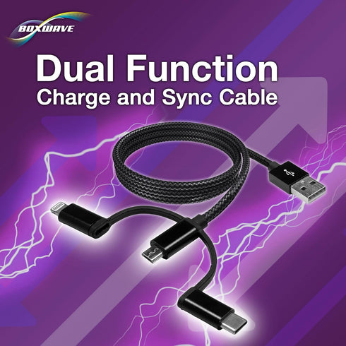 BoxWave S7 MP3 3-in-1 Cable Compatible with QNGEE Portable Player - AllCharge Cable - Jet Black