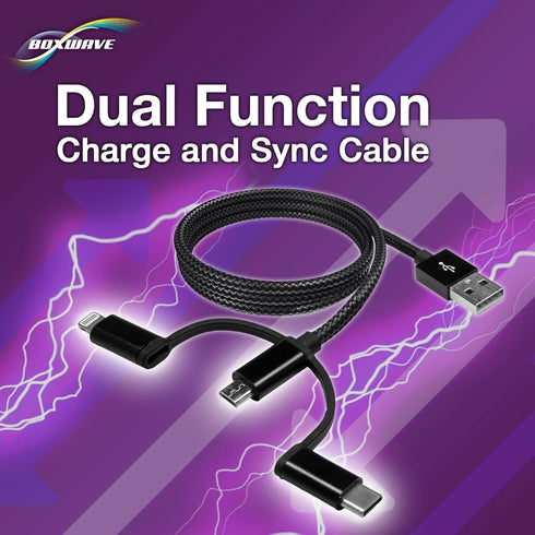 BoxWave MP3 3-in-1 Cable Compatible with RUIZU Kids Bluetooth Player - AllCharge Cable - Jet Black