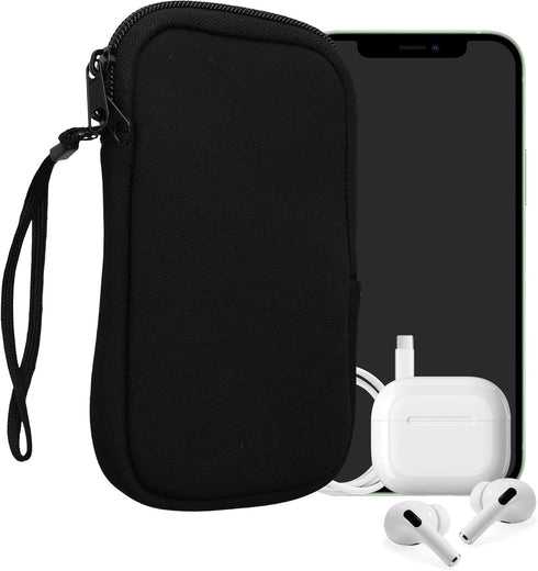 Neoprene Phone Pouch Size M - kwmobile 5.5" Universal Cell Sleeve Mobile Bag with Zipper, Wrist Strap - Black