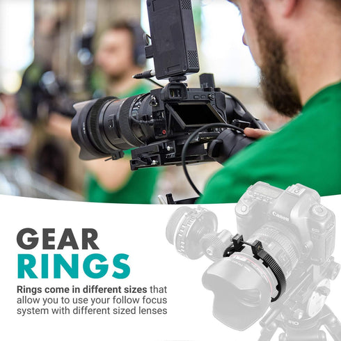 Movo FR3 Adjustable Follow Focus Ring Set of 3, 65mm, 75mm, and 85mm Lens Gear Rings, Standard 32 Pitch - 0.8 mod