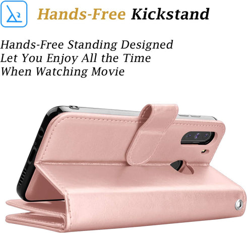 Galaxy A21 Case for Samsung, Takfox PU Leather Wallet Case with 9 ID Credit Card Holder Slots (Rose Gold)