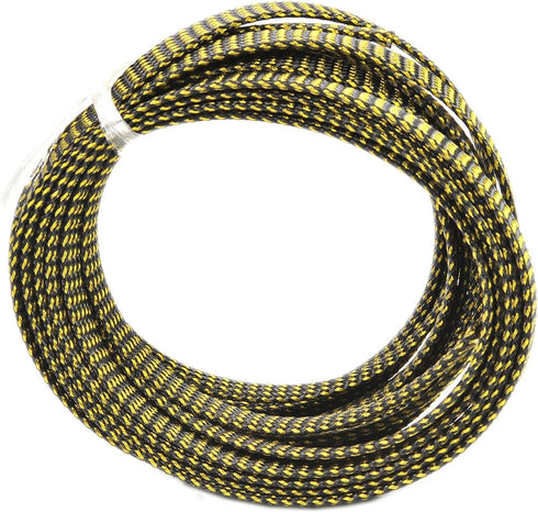 Othmro 5m/16.4ft PET Expandable Braid Cable Sleeving, Flexible Wire Mesh Sleeve Black Gold for TV Audio PC Cords