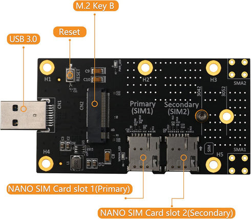 Qiilu M.2 3.0 3G/4G/5G to USB Adapter Push Connector for Dual SIM Card Slot Computer Module with Dual Nano SIM Card