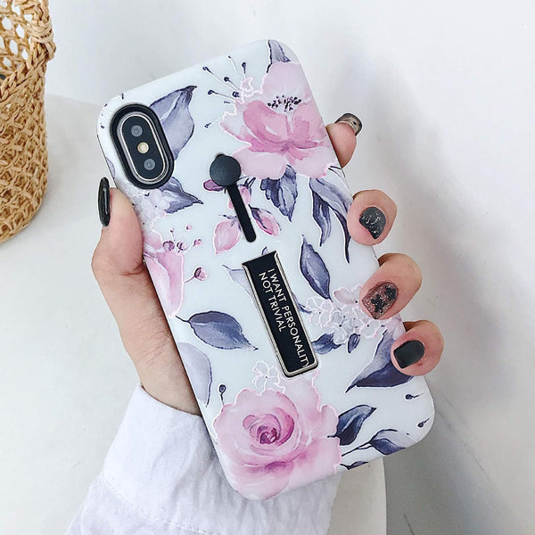 Compatible with iPhone XR Case, Rugged Shockproof Slim Fit Dual Layer Design, 3D Embossed Pink Flowers (White)