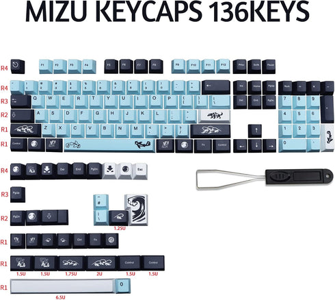 MOLGRIA GMK MIZHU Keycaps, 136 Set Sky Blue Japanese Style PBT Cherry Profile for Gaming Keyboard