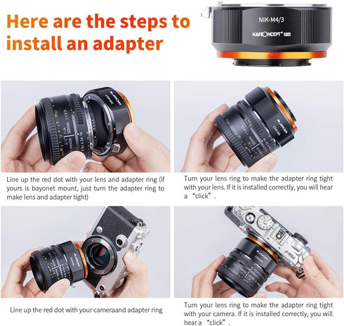 K&F Concept Lens Mount Adapter for Nikon AI F Mount Lens to Micro Four Thirds (MFT, M4/3) Camera - Matting Varnish