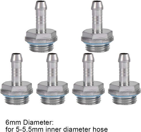 Wendry PC Water Cooling Barb Fitting, G1/4 Thread Barb Connector for Computer Cooling System, Pack of 6