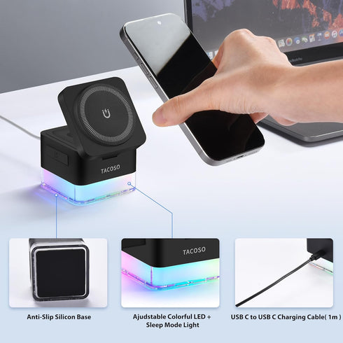 3 in 1 Wireless Charger Stand, Foldable Apple Charging Station Cube with LED Night Light for iPhone