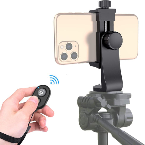 Universal Phone Tripod Mount Adapter - Wireless Camera Remote, Cell Phone Holder with Adjustable Clamp for Selfie Stick