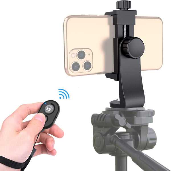 Universal Phone Tripod Mount Adapter - Wireless Camera Remote, Cell Phone Holder with Adjustable Clamp for Selfie Stick