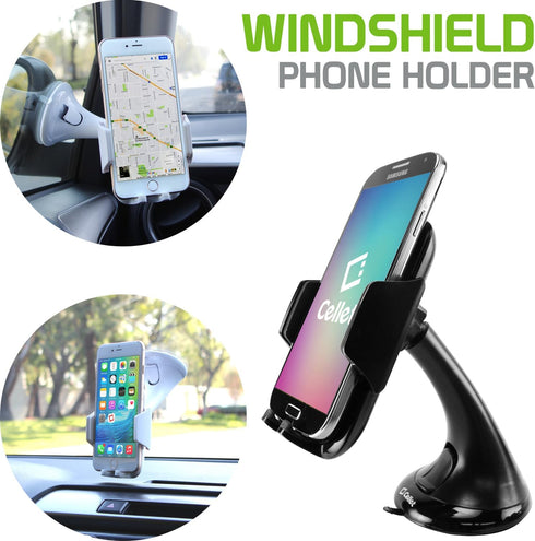 Cellet Windshield Car Phone Holder Mount - Dashboard Phone Holder for iPhones and Android Smartphones