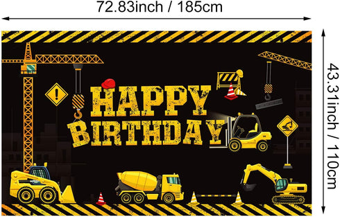 Tatuo Construction Theme Birthday Banner, 6.1 x 3.6 ft, Photography Party Supplies for Kids Boys Birthday Decoration