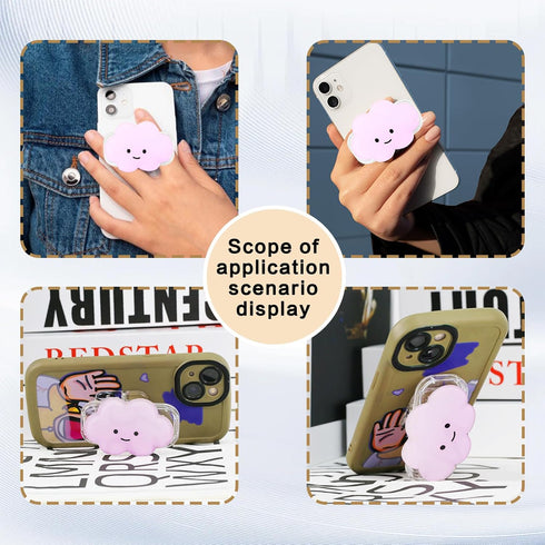 Yuibthr 2D Phone Grip Cute Cloud Shape Collapsible Expandable, Smartphone Tablet Cell Phone Grip Stand Holder (Pink)