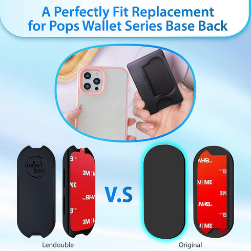 Adhesive Base for Pops Wallet, 2pcs Detachable Sticky Back Replacement Compatible with Socket Wallet Plus, Black