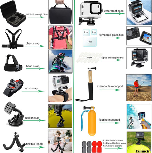 Gurmoir Accessory Pack for GoPro Hero 12 11 10 9, Essential Accessories Kit with Waterproof Case