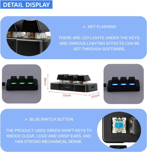 3 Key Macropad, RGB Backlit Programmable Mechanical Keyboard, One Handed USB Shortcut Multifunction Keyboard (Black)