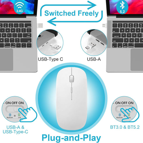 Bluetooth Wireless Mouse for MacBook Air Pro, Rechargeable Silent Optical Mouse with Dual Mode Switch Rose Gold