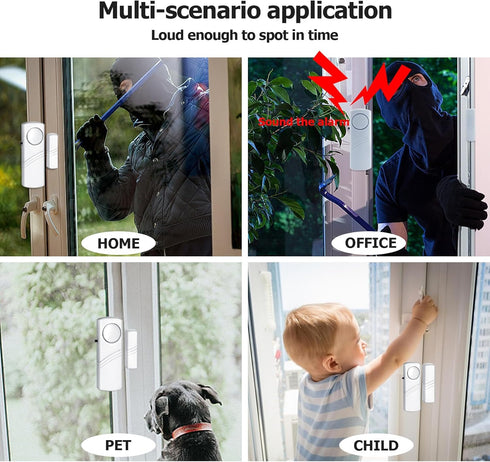 Security Door Window Alarm, Wireless Sensor Burglar Alarm, Easy Installation Doorbell Alarms (4 Pack)