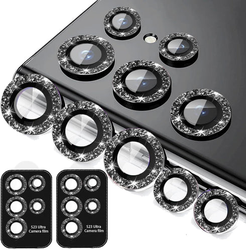 Samsung Galaxy S23 Ultra Camera Lens Protector Glitter Bling, Clear Screen Protector Accessories, 5+5 Pack (Black)