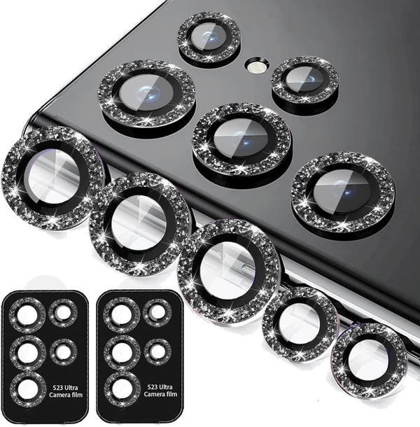 Samsung Galaxy S22 Ultra Camera Lens Protector - 5+5 Pack, Glitter Bling, Tempered Glass, Phone Case Friendly (Black)