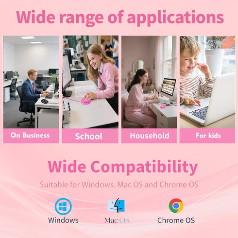 SOON GO Pink Computer Mouse with 1.5m USB Cable, Compatible with Windows, Mac, Ideal for Office, Home, Kids