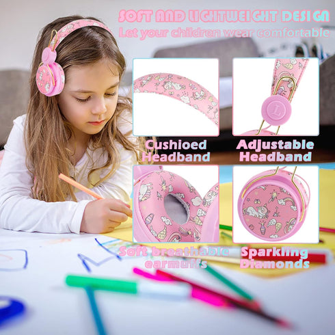SVYHUOK Unicorn Bluetooth Headphones for Kids Girls, Pink Cat Ear Wireless Headset with Microphone, Safe Volume Limited
