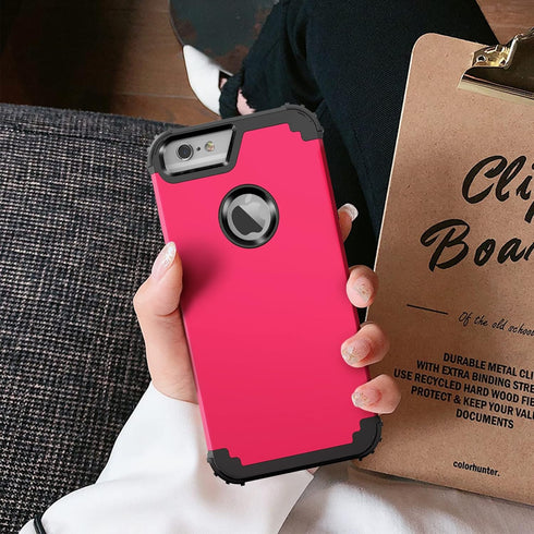 IDweel Case for iPhone 6S Plus with Tempered Glass Screen Protector, 3 in 1 Shockproof Hybrid Cover, Rose Red