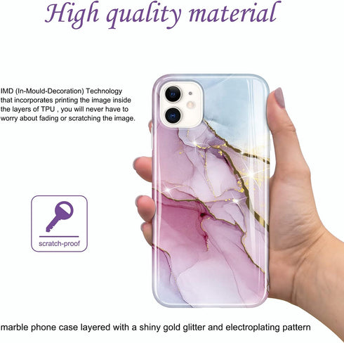 JIAXIUFEN Gold Electroplated Glitter Marble Case for iPhone 11 Pro, Slim Shockproof Flexible TPU Cover