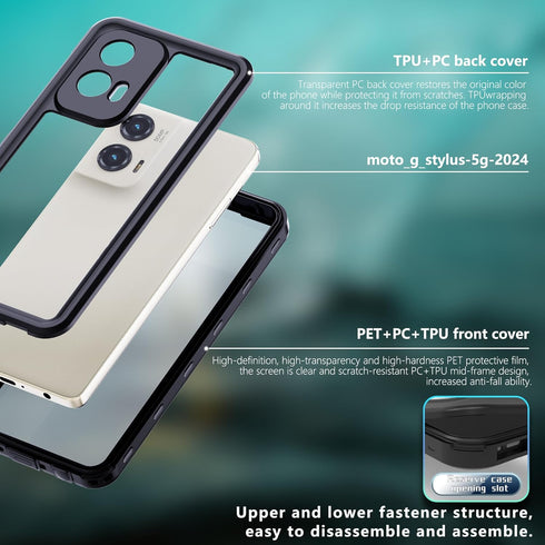 Moto G Stylus 5G 2024 Case, Waterproof Rugged Full Body Protective Cover with Built-in Screen Protector, Black
