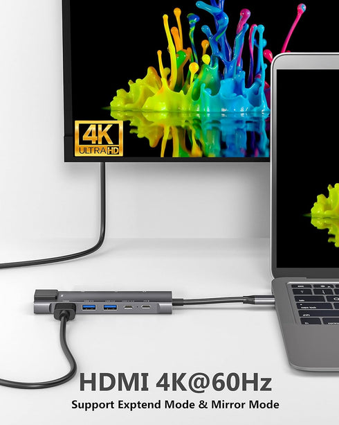 USB C Hub 9 in 1 Multiport Adapter with Gigabit Ethernet, 100W PD, 4K@60Hz, for MacBook, iPad Pro, iPhone 15