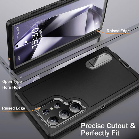BaHaHoues Shockproof Case for Samsung Galaxy S24 Ultra, Black, with Built-in Kickstand Military Grade Protection