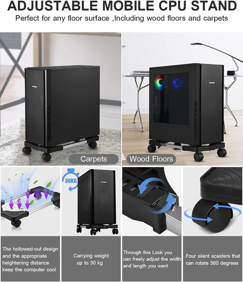 YOSE Computer Tower Stand, Adjustable Mobile CPU Stand with Rolling Caster Wheels, Premium PC Tower Stand Holder