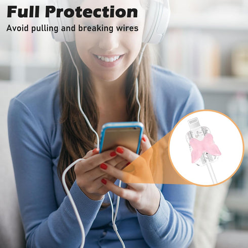 Cute Wave Cable Protector Compatible for iPhone Charger Adapter with Bling Pink Butterfly Laser Design, Data Line USB