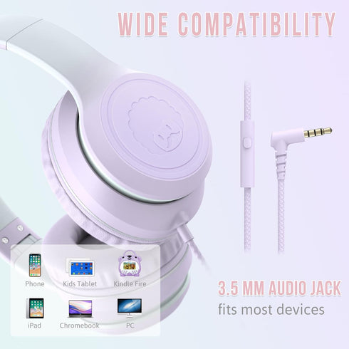 rockpapa L22 Wired Headphones for Kids, Girls, Boys, Women with Microphone, Foldable Stereo 3.5mm Corded Headphones for