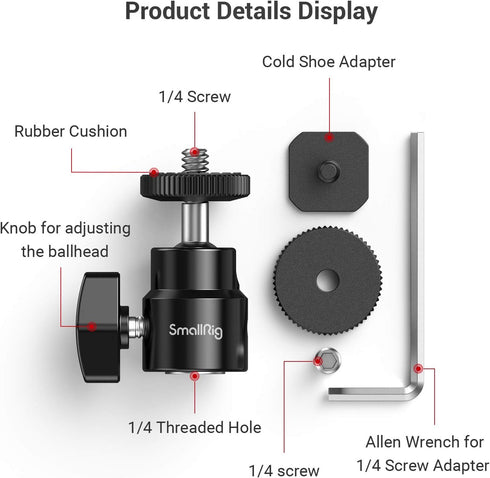 SmallRig 1/4" Camera Hot Shoe Mount, Ballhead Tripod with Additional 1/4" Screw, 2pcs Pack - 2059