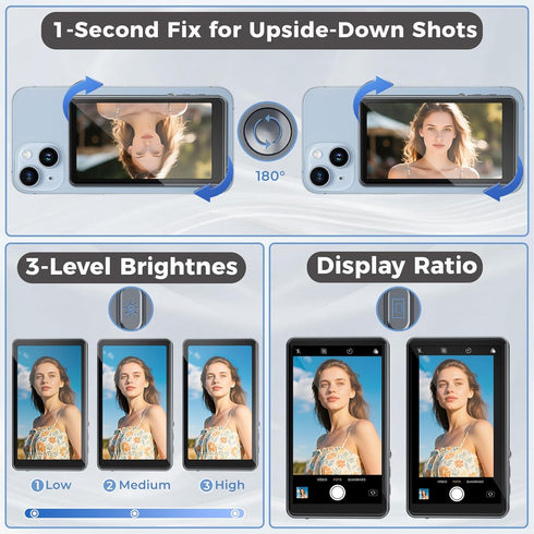 WIESKEN Selfie Monitor Screen iPhone & Android, Back Camera Monitor with Bluetooth Remote, Wireless Mirroring