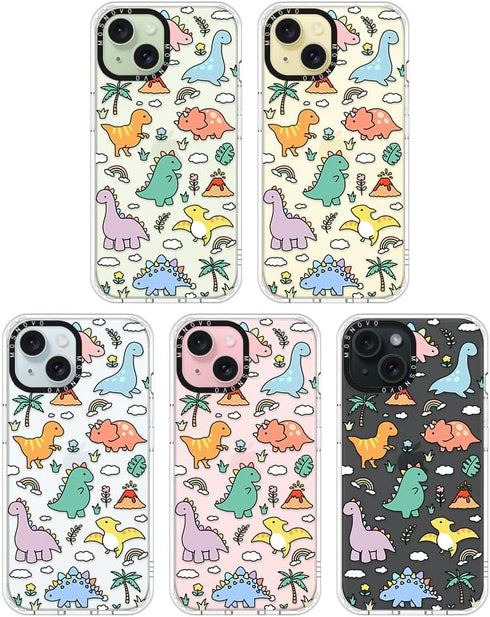 MOSNOVO iPhone 15 Case - Clear TPU Bumper, Shockproof, 6.6 ft Drop Impact, Anti Peel Off, Cute Dinosaur Design, 6.1"