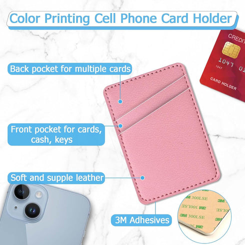 Leather Phone Card Holder Phone Wallet, Stick Back Phone Wallet Sticker Stylish Phone Case Credit Card Holder, Suitable for iPhone, Samsung, Android and Most Smart Phones. Pink