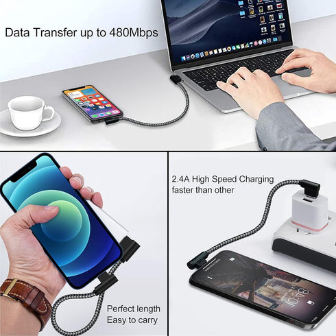 MFi Certified 1Ft iPhone Charger - Braided 90° Lightning Cable for iPhone 14, 13, 12, 11, Pro, X, XS, XR, 8, 7, 6, 5
