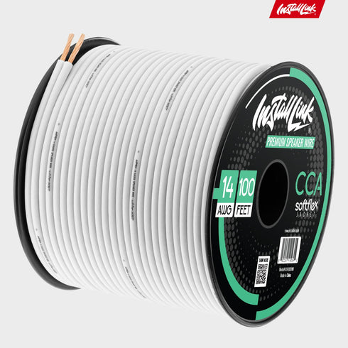 InstallLink 14 Gauge Speaker Wire (White) for Car, Home or RV Audio, 100ft, CCA